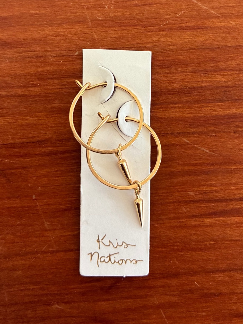 NWT Kris Nations Gold Spike Hoop Pendant Earrings